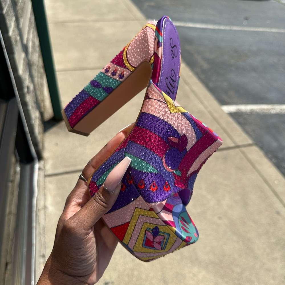 Glitter thick heel